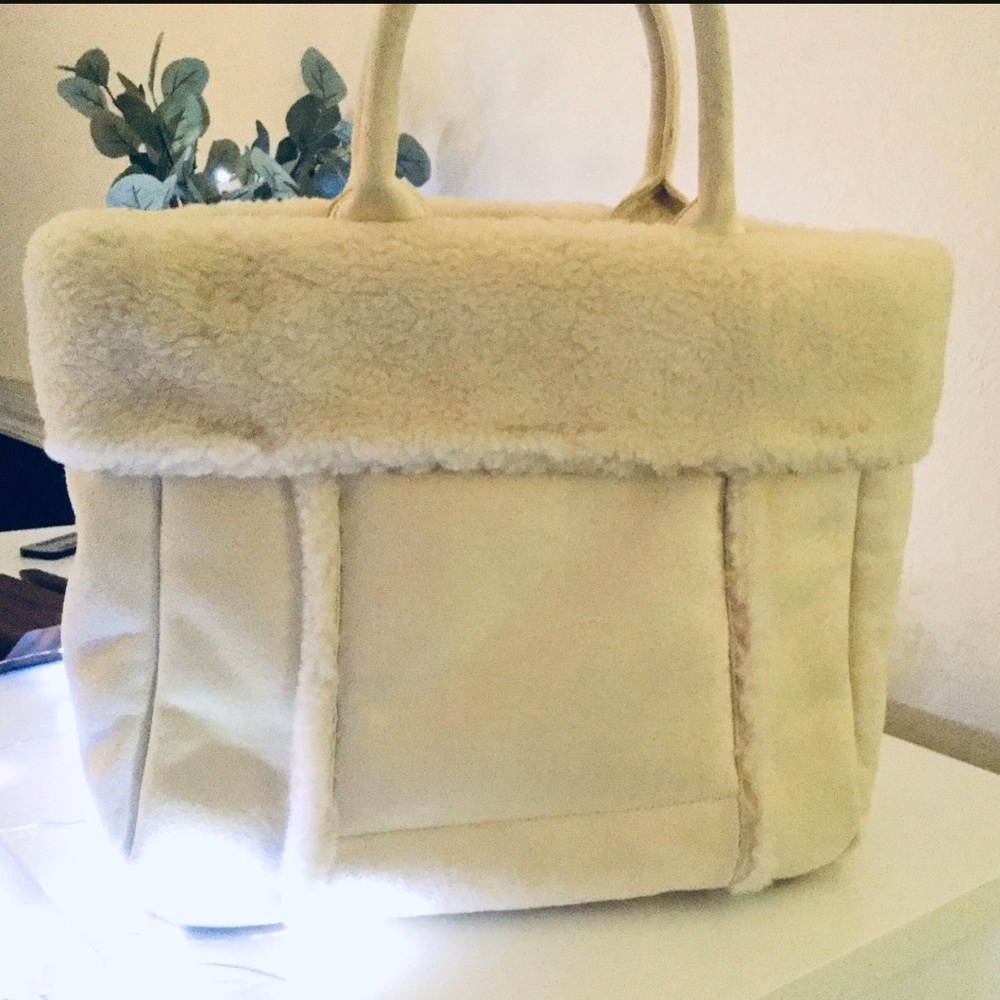 Ultimate Snow Bunny Glam Winter Soft Suede and Wool Blend Tote Shopper Handbag